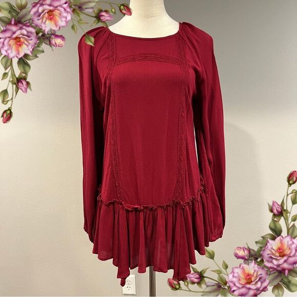 Maurice’s long sleeve dark red bohemian tunic top size small - Picture 1 of 13